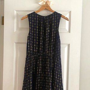 J Crew Navy/ Gold Silk Blend Summer Dress - Size 2